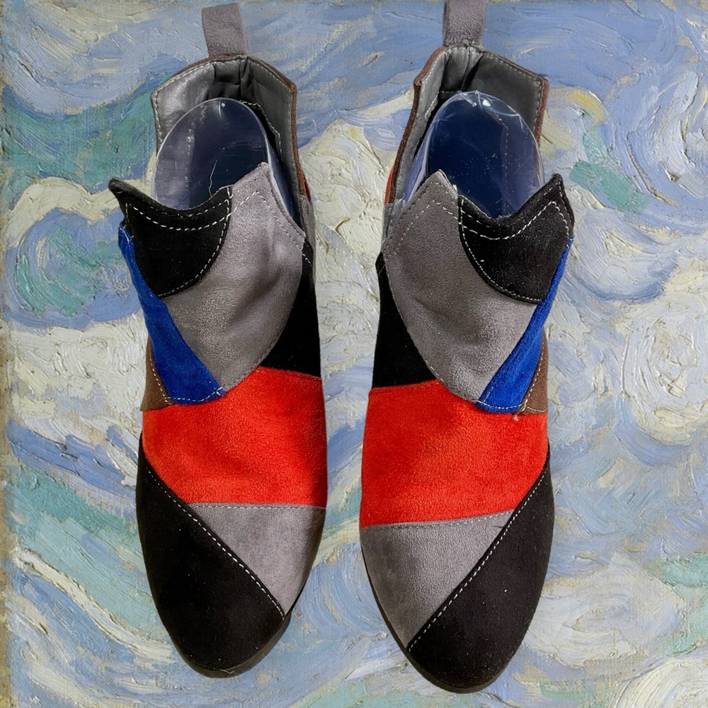 Nature Breeze Size 8 Multicolor Faux-Suede Mid Heel Ankle Booties All Synthetic
